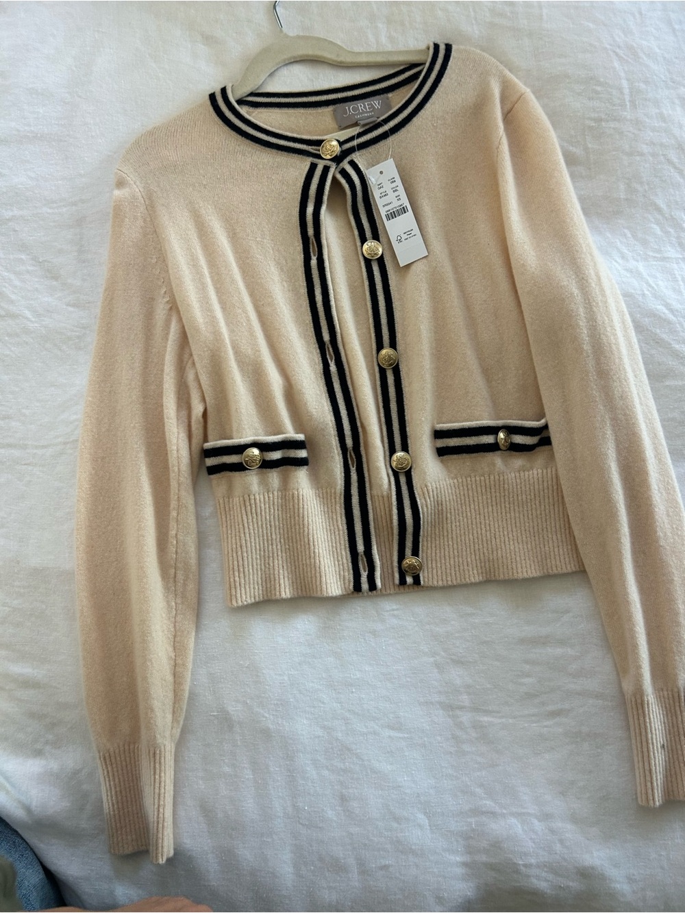 ** New with Tags - J. Crew Women's Cream Striped-Trim Button Cardigan